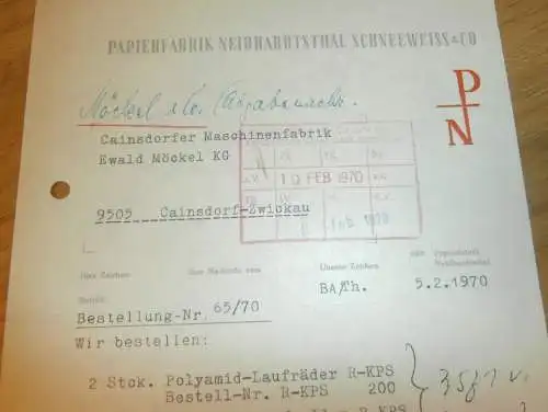 Papierfabrik Neidhardtsthal Schneeweiss & Co., Eibenstock , 1970 , alte Rechnung , Reklame / Werbung !!