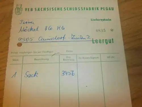 VEB Sächsische Schlossfabrik Pegau , Hr. Heilmann , 1970 , alte Rechnung , Reklame / Werbung !!