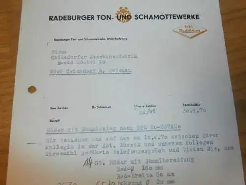 Ton- und Schamottwerke Radeburg b. Radebeul , Hr. Naumann , Hr. Wehnert , 1970 , alte Rechnung , Reklame / Werbung !!
