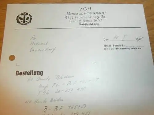 PGH " Schlosser und Maschinenbauer" in Frankenberg i. Sa., 1970 , alte Rechnung , Reklame / Werbung !!