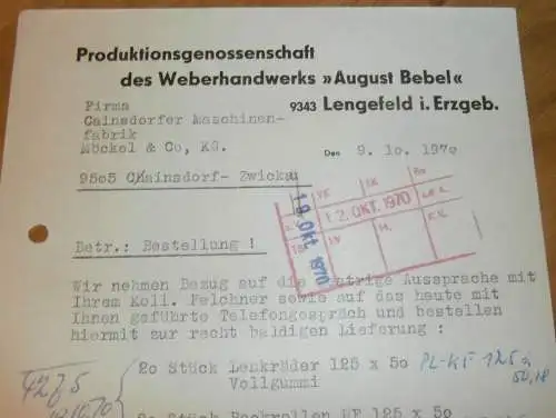 PGH Weberhandwerk "August Bebel" in Lengefeld i. Erzgebirge , 1970 , alte Rechnung , Reklame / Werbung !!