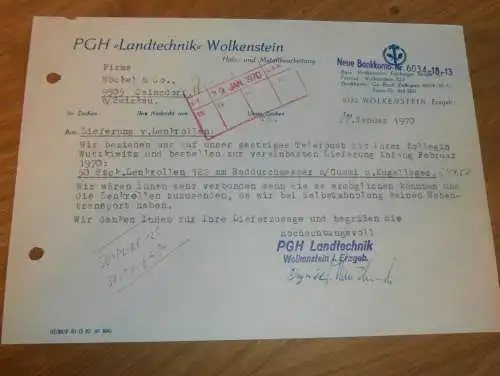 PGH "Landtechnik"  Wolkenstein i. Erzgebirge , 1970 , alte Rechnung , Reklame / Werbung !!