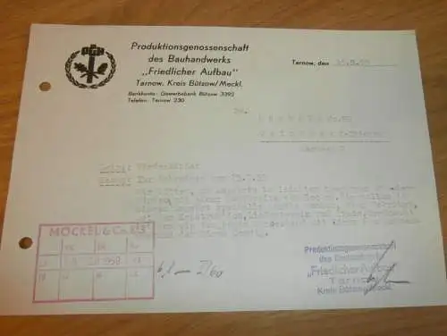 PGH "Friedlicher Aufbau" in Tarnow b. Bützow i. Mecklenburg , 1959 , alte Rechnung , Reklame / Werbung !!