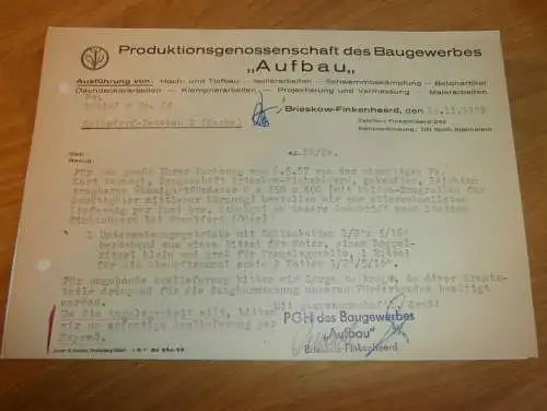 PGH "Aufbau" in Brieskow Finkenheerd , 1959 , alte Rechnung , Reklame / Werbung !!