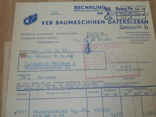 VEB Baumaschinen Gatersleben , Hedersleben , 1959 , alte Rechnung , Reklame / Werbung !!