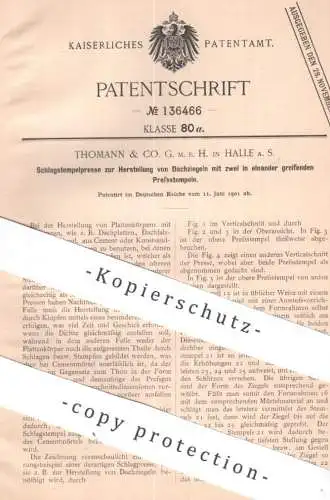 original Patent - Thomann & Co. GmbH , Halle / Saale | 1901 | Schlagstempelpresse für Dachziegel | Dach - Ziegel Presse