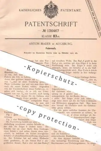 original Patent - Anton Mader , Augsburg | 1901 | Federmaß | Federmass | Messen von Durchmesser | Uhr , Uhren , Uhrwerk