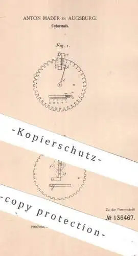 original Patent - Anton Mader , Augsburg | 1901 | Federmaß | Federmass | Messen von Durchmesser | Uhr , Uhren , Uhrwerk