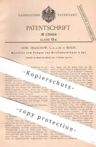 original Patent - Gebrüder Tellschow GmbH , Berlin | 1902 | Prägen von Briefumschlag | Papier , Kuvert , Brief , Post
