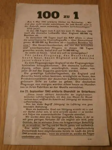 altes Original - Flugblatt 1944 , Achtung Lebensgefahr , Selbstvernichtung , Flugzeuge , Kapitulation , Propaganda !!