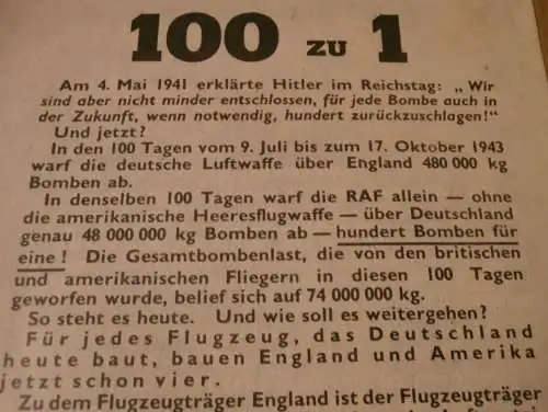 altes Original - Flugblatt 1944 , Achtung Lebensgefahr , Selbstvernichtung , Flugzeuge , Kapitulation , Propaganda !!