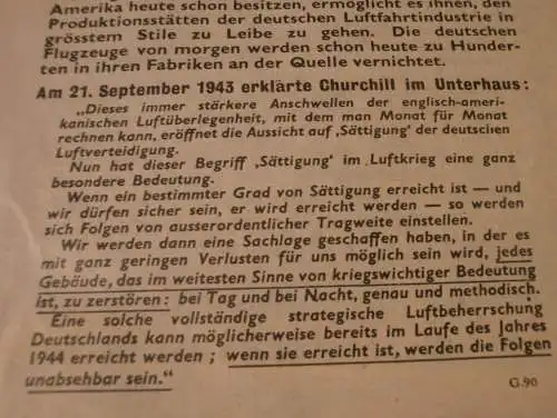 altes Original - Flugblatt 1944 , Achtung Lebensgefahr , Selbstvernichtung , Flugzeuge , Kapitulation , Propaganda !!