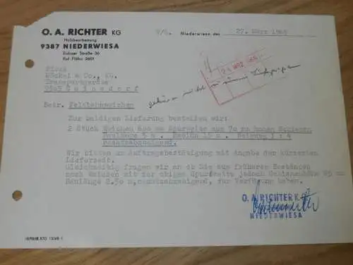 Holzbearbeitung - O.A. Richter in Niederwiesa b. Flöha , 1969 , Rechnung , Reklame / Werbung
