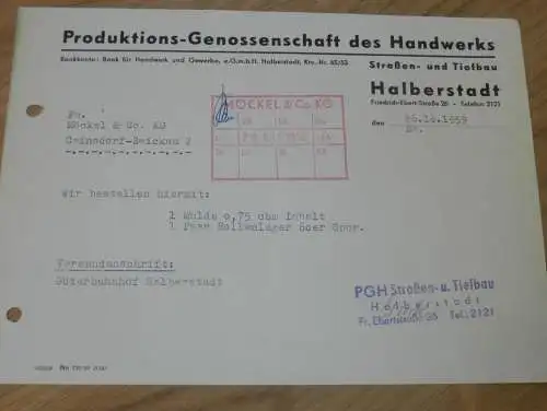PGH des Handwerk in Halberstadt , 1959 , alte Rechnung , Reklame / Werbung !!