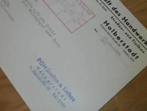 PGH des Handwerk in Halberstadt , 1959 , alte Rechnung , Reklame / Werbung !!