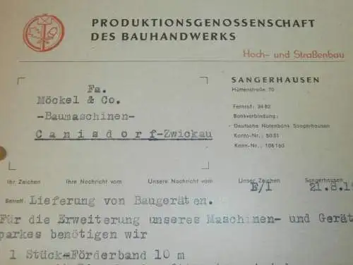 Straßenbau - PGH Bauhandwerk Sangerhausen , 1959 , alte Rechnung , Reklame / Werbung !!