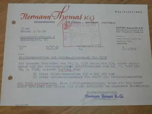 Tiefbau - Hermann Thomas KG in Bautzen , 1959 , alte Rechnung , Reklame / Werbung !!