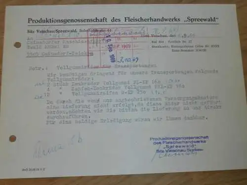 PGH Fleischhandwerk " Spreewald " in Vetschau , 1969 , alte Rechnung , Reklame / Werbung !!