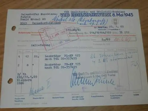 VEB Edelstahlwerk 8.Mai 1945 in Freital , 1969 , Hr. Kirschner , Hr. Rühle , alte Rechnung , Reklame / Werbung !!