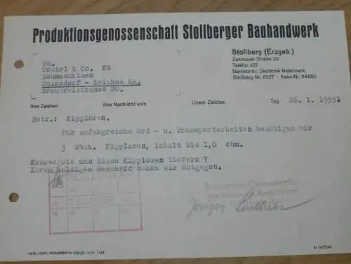 PGH Bauhandwerk in Stollberg i. Erzgeb., 1959 ,alte Rechnung , Reklame / Werbung !!