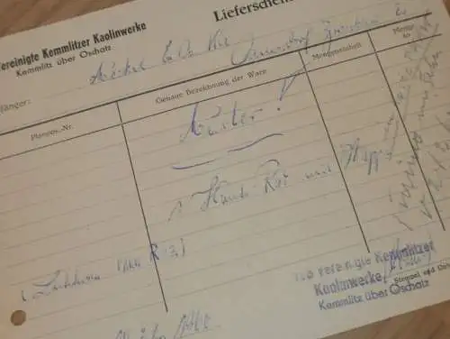 VEB Vereinigte Kaolinwerke in Kemmlitz b. Oschatz , 1960 , alte Rechnung , Reklame / Werbung !!
