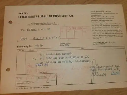 VEB Leichtmetallbau Bernsdorf OL , 1969 , alte Rechnung , Reklame / Werbung !
