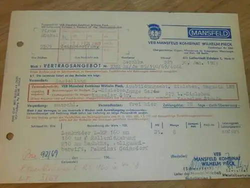 VEB Mansfeld Kombinat Wilhelm Pieck , Eisleben , 1969 , Hr. Zezulka , Hr. Schwenke , alte Rechnung , Reklame / Werbung !