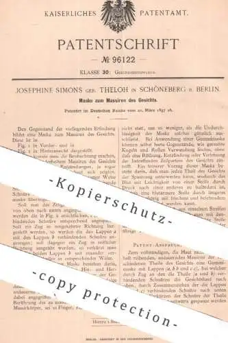 original Patent - Josephine Simons geb. Theloh , Berlin / Schöneberg | 1897 | Maske zur Gesicht - Massage | Haut Medizin