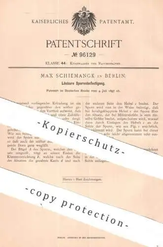 original Patent - Max Schiemangk , Berlin | 1897 | Lösbare Sporenbefestigung | Sporn , Stiefel , Schuh , Schuster !!