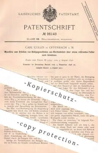 original Patent - Carl Collin , Offenbach / Main | 1896 | Hohlgegenstände aus Blechmantel | Hohlkörper , Blech , Stanzen
