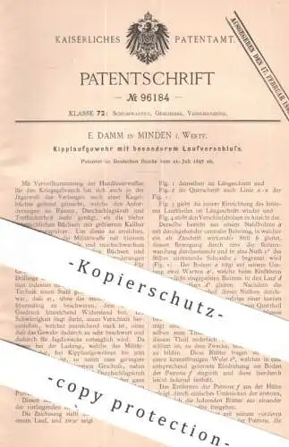 original Patent - E. Damm , Minden , Westf. | 1897 | Kipplaufgewehr mit Laufverschluss | Gewehr , Waffen , Revolver !!