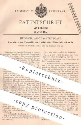 original Patent - Heinrich Jassoy , Stuttgart | 1899 | Eisenbahnschwelle aus einzelnen Formstücken | Eisenbahn Schwelle