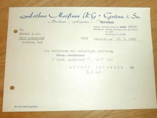 Arthur Meißner KG in Grüna i. Sa., 1969 , alte Rechnung , Reklame / Werbung !