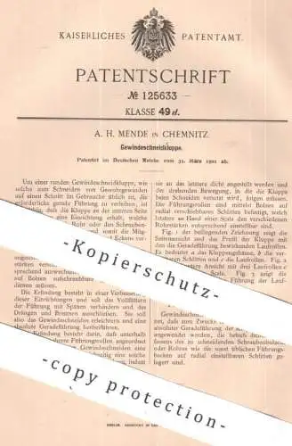 original Patent - A. H. Mende , Chemnitz | 1901 | Gewindeschneidkluppe | Gewinde - Schneidkluppe | Kluppe , Messer !!!