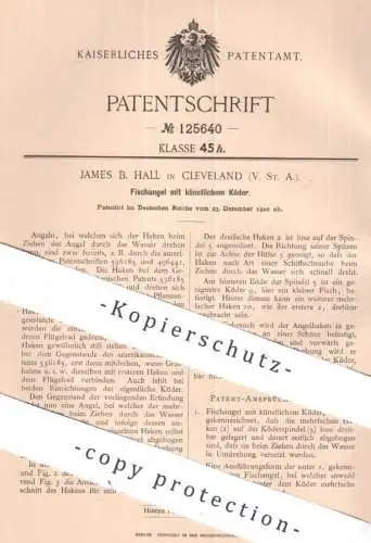 original Patent - James B. Hall , Cleveland , USA | 1900 | Fischangel mit künstlichem Köder | Angel , Angeln , Fisch !