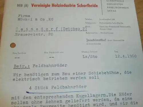 Holzindustrie Schorfheide in Joachimsthal , 1960 , Eberswalde , Hr. Pollack Hr. Laue alte Rechnung , Reklame / Werbung !