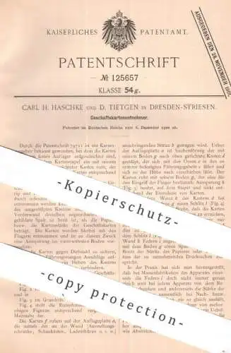 original Patent - Carl H. Haschke , D. Tietgen , Dresden / Striesen | 1900 | Geschäftskarten - Entnehmer | Visitenkarten