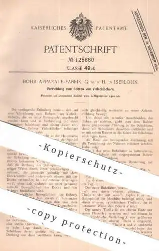 original Patent - Bohr - Apparate - Fabrik GmbH Iserlohn | 1900 | Vieleckloch Bohren | Bohrspindel | Bohrer Bohrmaschine
