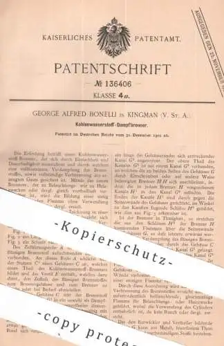 original Patent - George Alfred Bonelli , Kingman , USA | 1901 | Kohlenwasserstoff - Dampfbrenner | Gas - Brenner