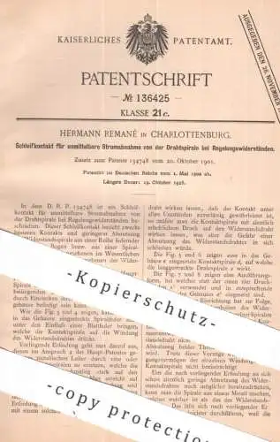 original Patent - Hermann Remané , Berlin / Charlottenburg | 1902 | Schleifkontakt f. Stromabnahme an Widerstand | Strom
