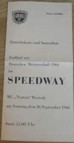Speedway Rostock , 18.09.1966 , Finale - Deutsche Meisterschaft - altes Programmheft , Rennprogramm , Programmheft !!