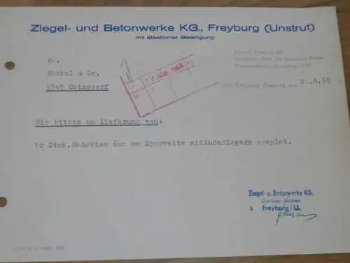 Ziegel- und Betonwerk KG in Freyburg / Unstrut , 1968 , Hr. Gerlach-Rother , alte Rechnung , Reklame / Werbung !!