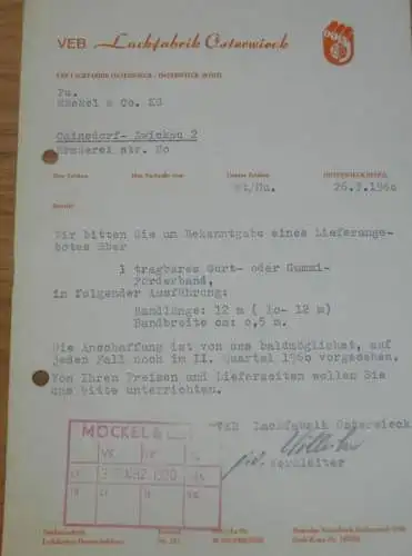 VEB Lackfabrik Osterwieck / Harz , 1960 , alte Rechnung , Reklame / Werbung !!