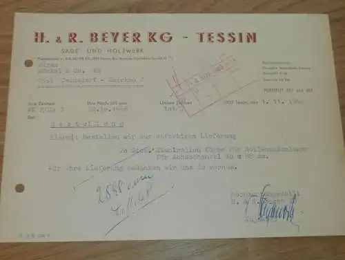 Säge- und Holzwerk - R. Beyer KG in Tessin b. Rostock , 1968 , Hr. Kujawski , alte Rechnung , Reklame / Werbung !!
