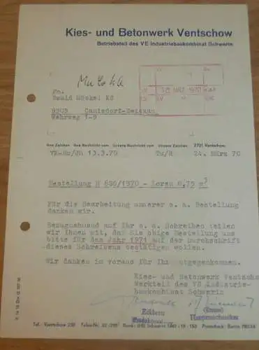 Kies- und Betonwerk Vetschow , 1970 , Schwerin , Hr. Eckbrett , Hr. Krause , alte Rechnung , Reklame / Werbung !!