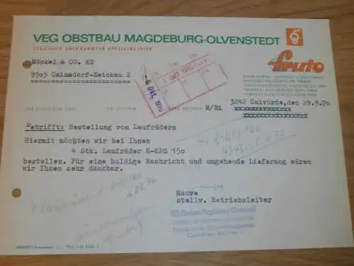 VEB Obstbau Magdeburg Olvenstedt , 1970 , Hr. Mauve , alte Rechnung , Reklame / Werbung !!