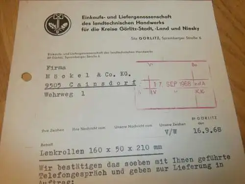 Einkaufsgenossenschaft Görlitz / Niesky , 1968 , alte Rechnung , Reklame / Werbung !!