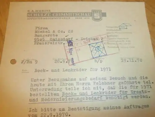 C.A. Moritz - Schulze in Crimmitschau , 1970 , alte Rechnung , Reklame / Werbung !!