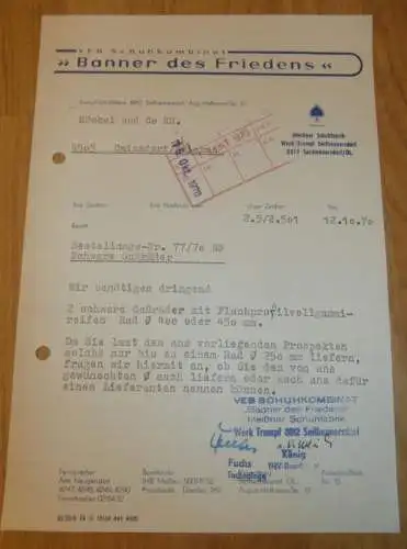 VEB Schuhkombinat "Banner des Friedens" in Seifhennersdorf , Trumpf , 1970 , alte Rechnung , Reklame / Werbung !!