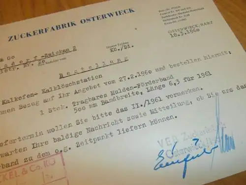 VEB Zuckerfabrik Osterwieck , 1960 , alte Rechnung , Reklame / Werbung !!